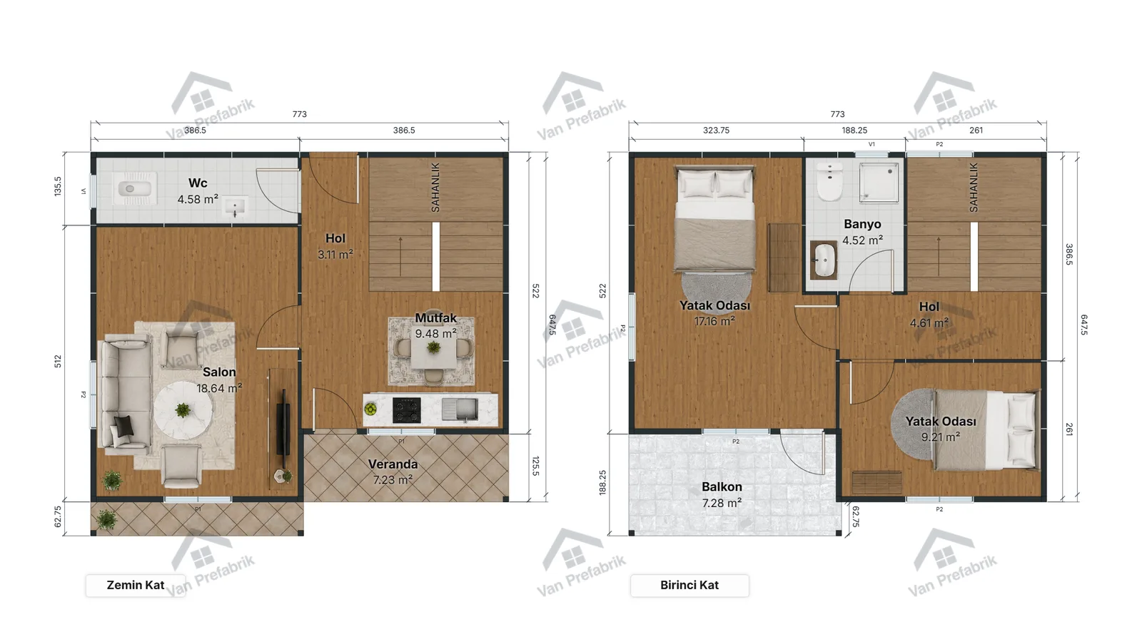 105 m² Dubleks Prefabrik kat planı
