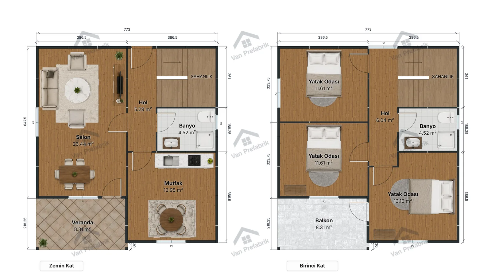 131 m² Dubleks Prefabrik kat planı