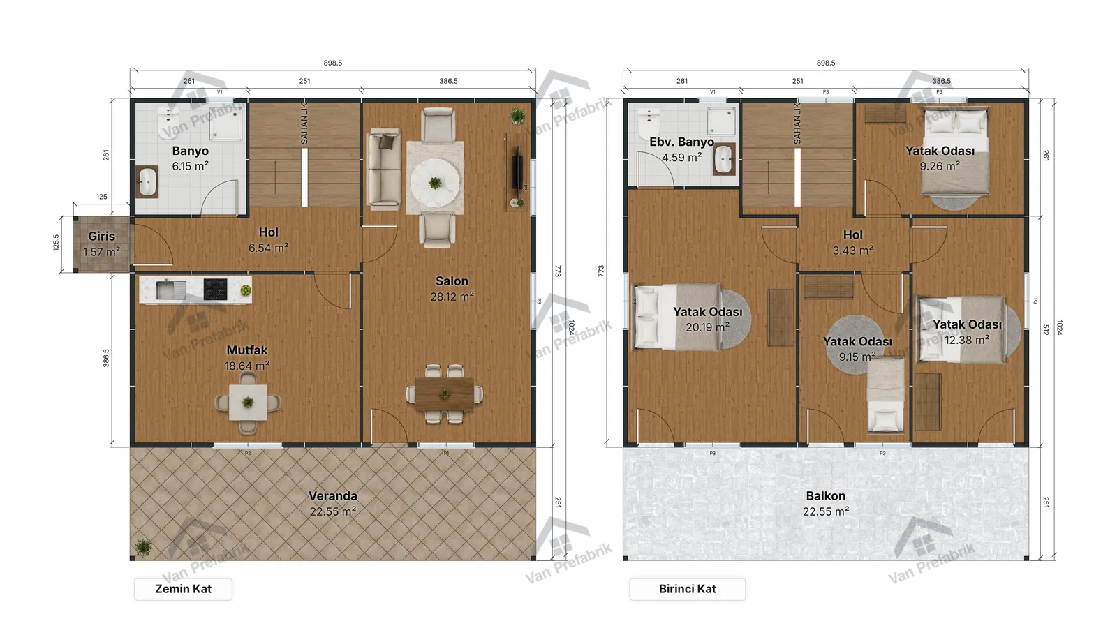 186 m² Dubleks Prefabrik kat planı