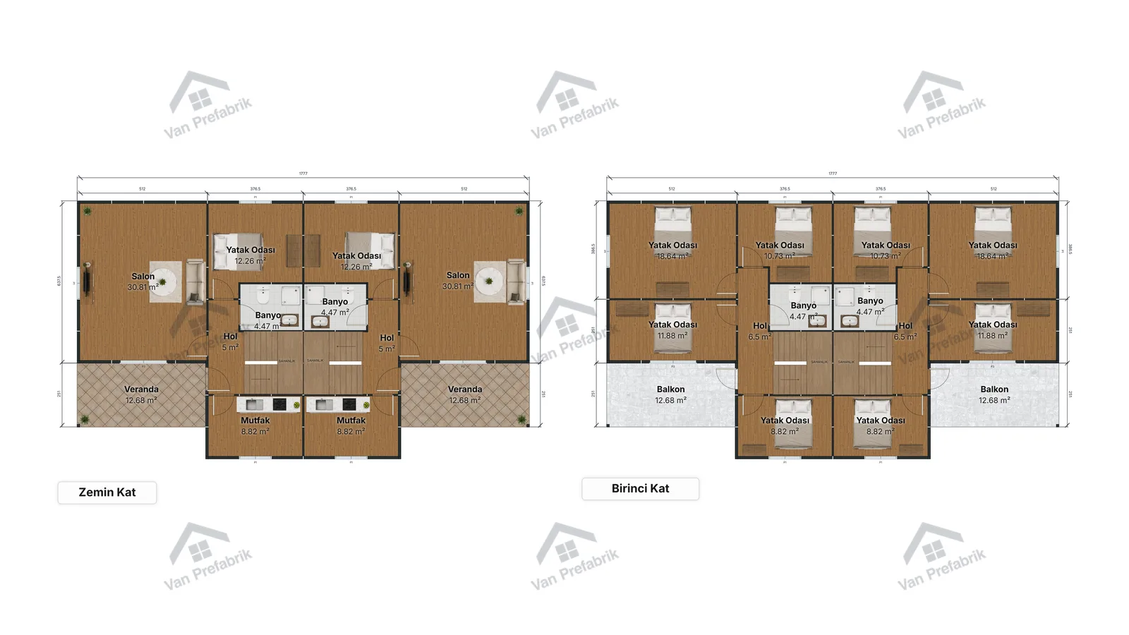 335 m² Dubleks Prefabrik kat planı