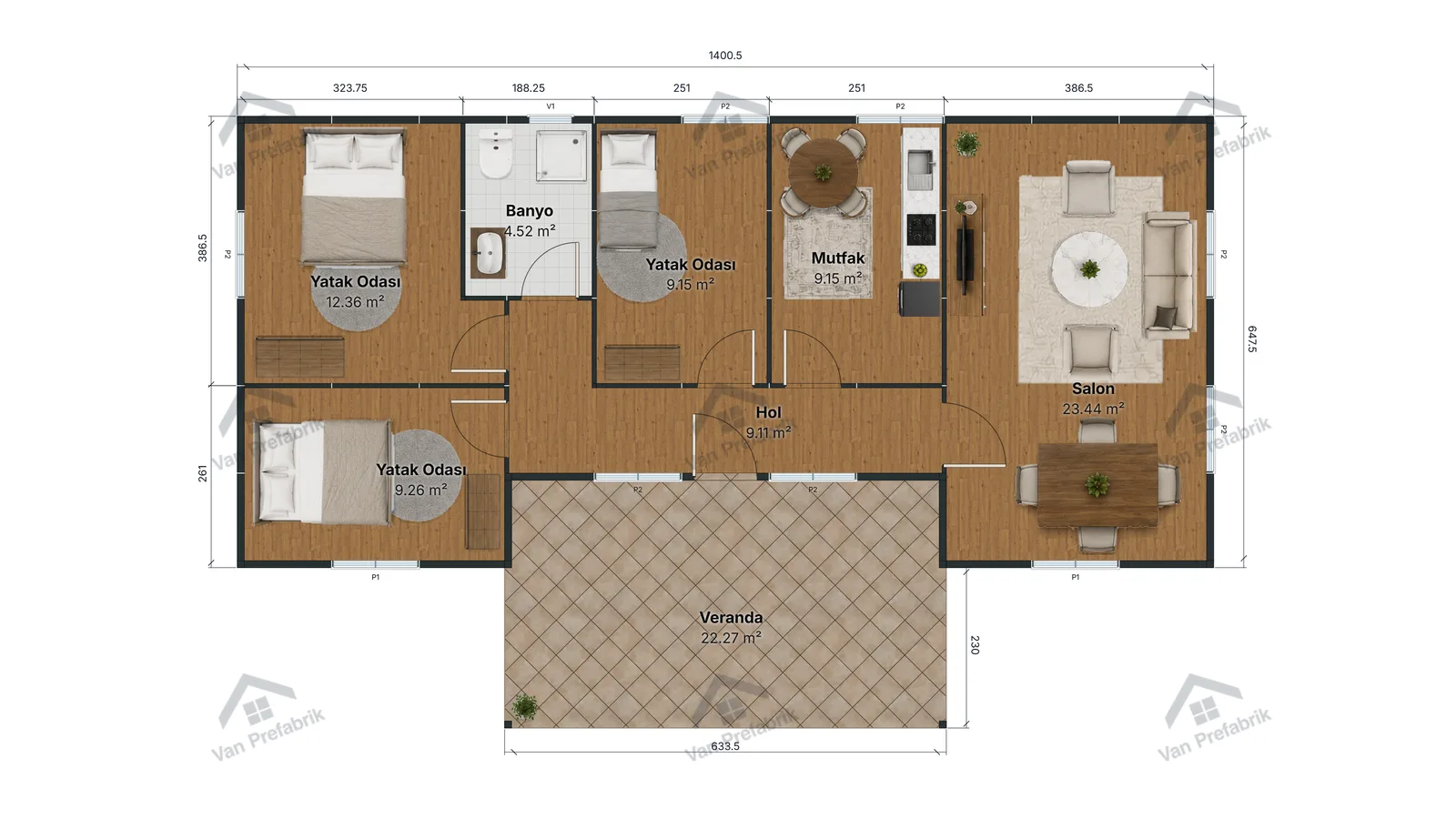 105 m² Tek Katlı Prefabrik kat planı