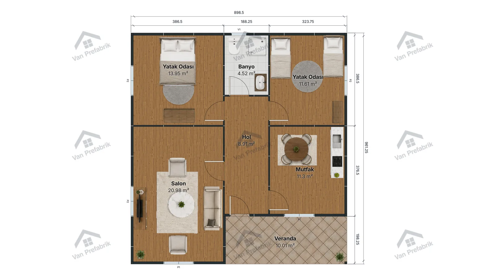 86 m² Tek Katlı Prefabrik kat planı